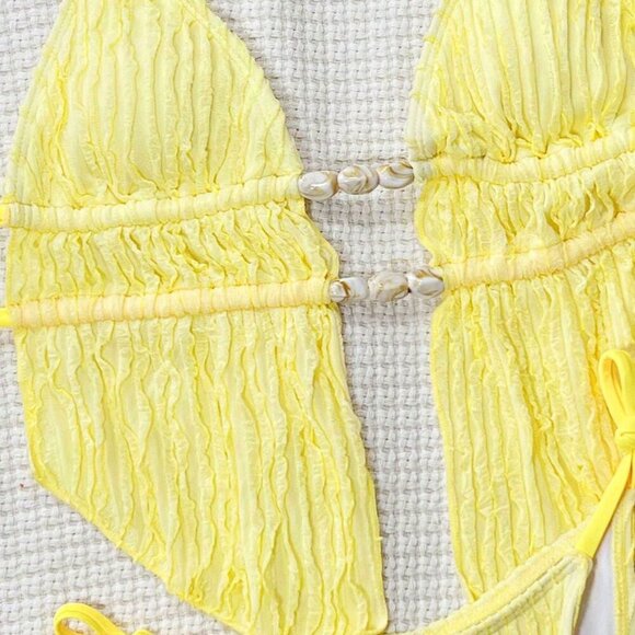 Sexy Womens Strappy Backless Triangle Drawstring Halter Top&Bottom bikini set - Picture 4 of 5